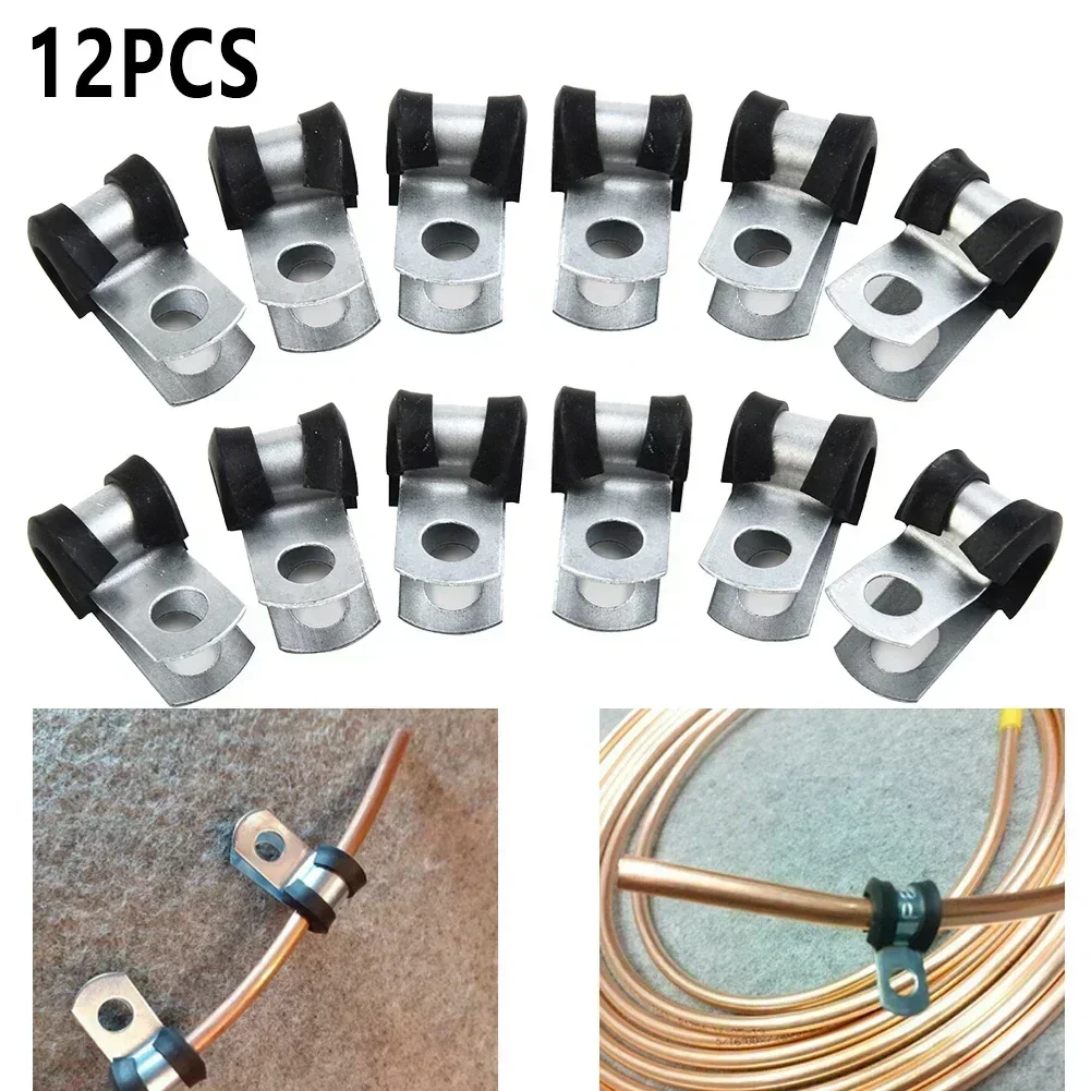 Plastic Pipe Clip - 12x Metal P Clips Rubber Lined